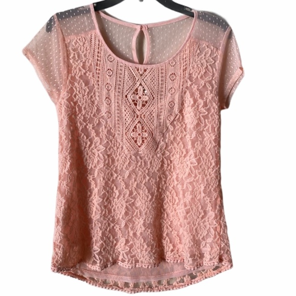 Self Esteem Pink Floral Lace Shirt